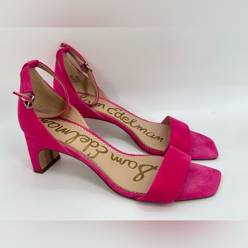 SAM EDELMAN Torrence Block Fuschia Hot Pink Suede Ankle Strap 2" Shoes Size 9.5 - Picture 2 of 8
